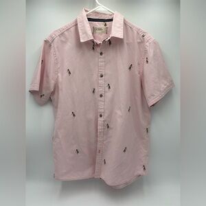 Free Planet Men's Pink Hawaiian Hula‎ Dancer Button Up Shirt Short Sleeve L